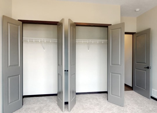 Closet space in the guest bedroom in the two bedroom Shine floor plan at Haven at Uptown in Lincoln, NE