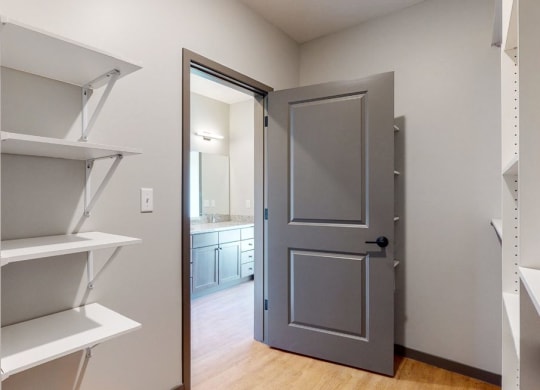 Large walk in closet attached to the master bathroom in the Shine floor plan at Haven at Uptown in Lincoln, NE