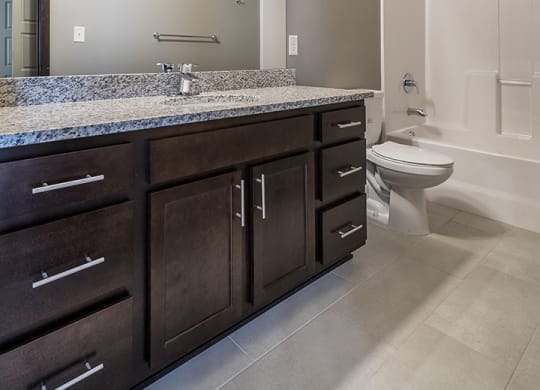 Large bathroom with granite countertops and a bathtub at North Pointe Villas