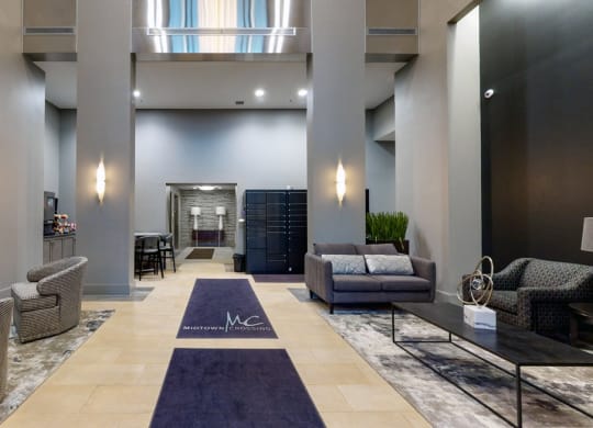 All about the details in the modern lobby at Midtown Crossing Apartments
