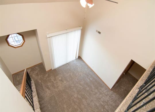 View looking down at the living space from the loft at Fountain Glen Apartments in Lincoln Nebraska