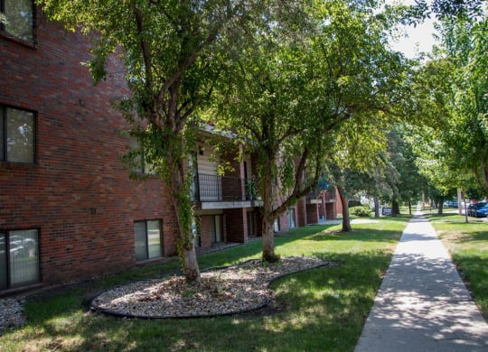 green space and walking path at Packard House Apartments in Lincoln Nebraska
