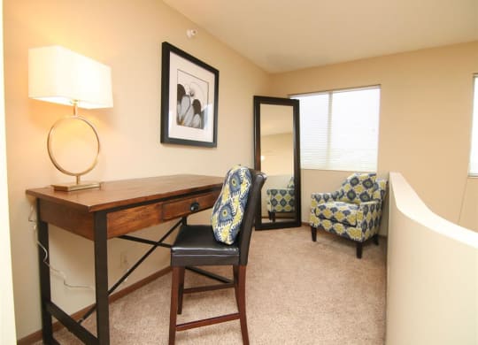 desk area at Pine Lake Heights Apartments in Lincoln Nebraska