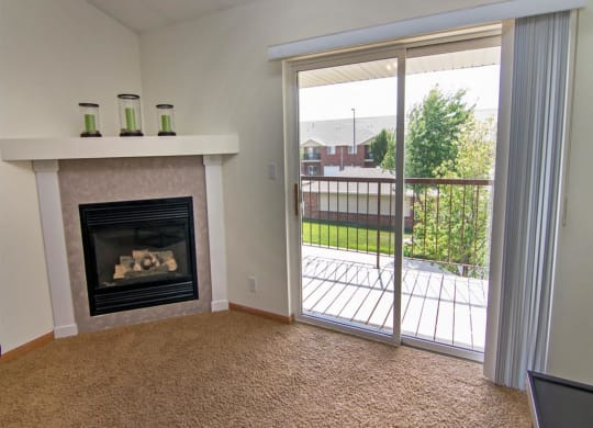 Gas Fire Place and spacious balcony at The Northbrook Apartments in Lincoln NE