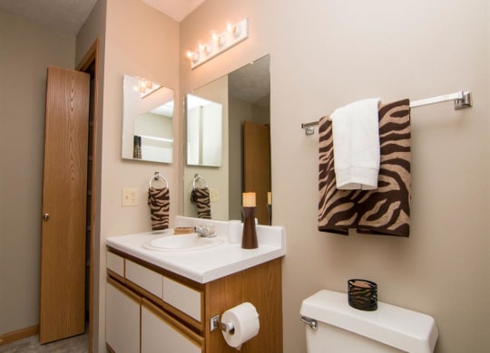 Bathroom with storage at Eagle Run Apartments in Omaha, NE