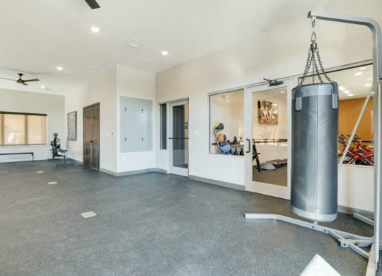 Boxing bag and yoga studio at North Pointe Villas apartments and townhomes in northwest Lincoln
