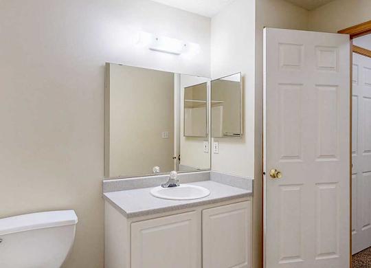 a single vanity sink in a bathroom