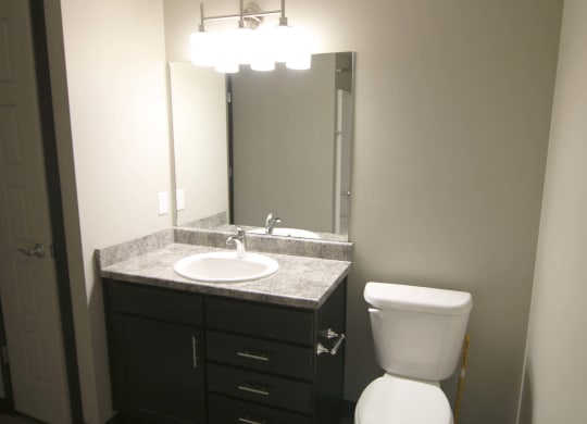 Renovated bathroom with linen storage closet at Northridge Heights in north Lincoln