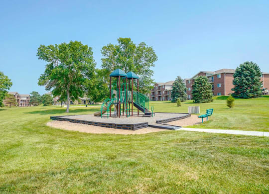 Children's playground with climbing structures