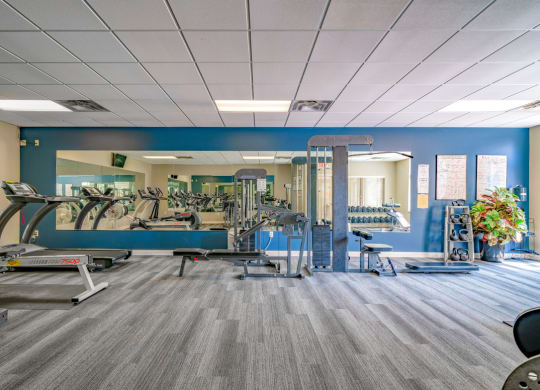Modern equipment and plenty of space in the exercise room at Southwind Villas