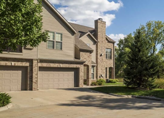 Attached two-car garages with private entrances at Stone Creek Villas townhomes in west Omaha NE 68116