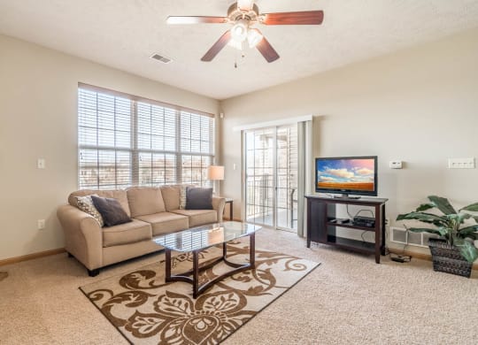 a living room with a couch and a tv