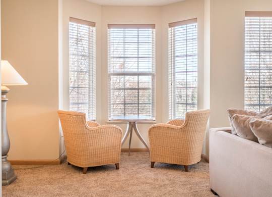 Interiors-Breakfast nook with large windows at Stone Ridge Estates townhomes in Lincoln NE