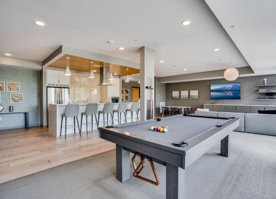 The Club Room features a pool table, big screen TV, and a gourmet kitchen