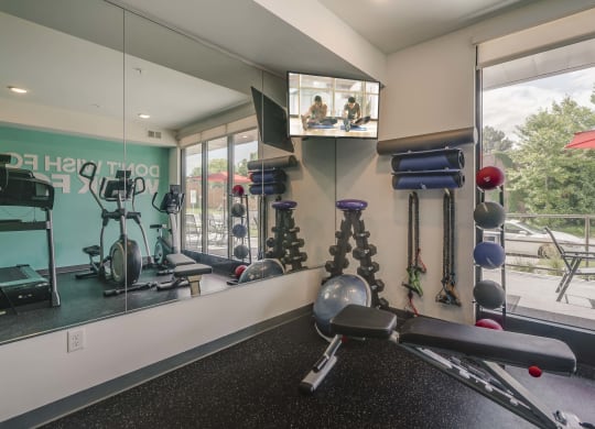 Fitness Center with cardio equipment at The Central apartments near downtown Minneapolis MN 55408