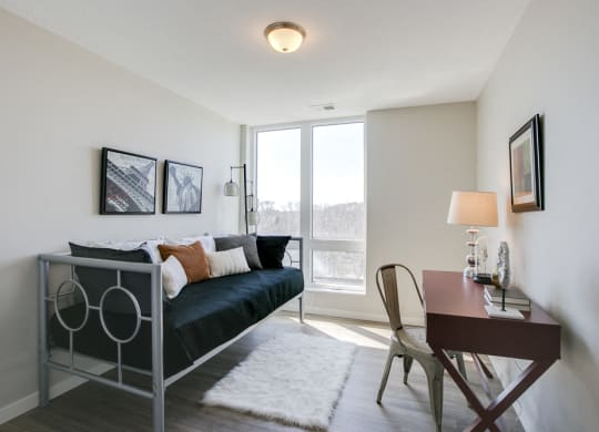 Spare bedroom turned into office at The Central apartments near downtown Minneapolis MN 55408