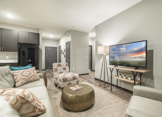 Living room view of 1 bedroom apartment for rent near UNMC in traditional design scheme