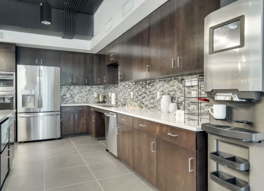 Coffee bar and clubhouse kitchen at The Conrad near UNMC in the Blackstone District Omaha NE 68105