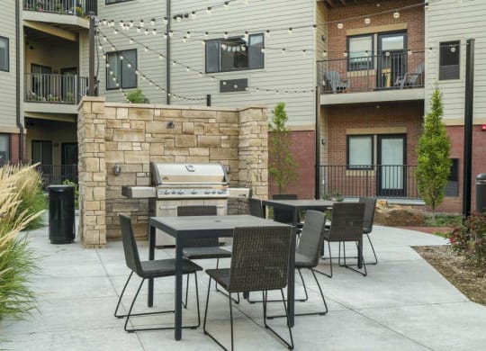 Outdoor grill and seating at The Conrad near UNMC in the Blackstone District Omaha NE 68105