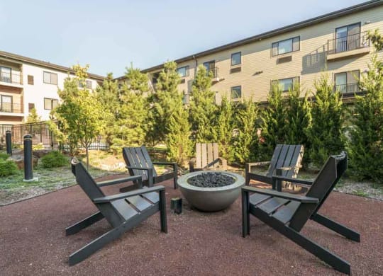 Outdoor fire pit in the pocket park at The Conrad near UNMC in the Blackstone District Omaha NE 68105