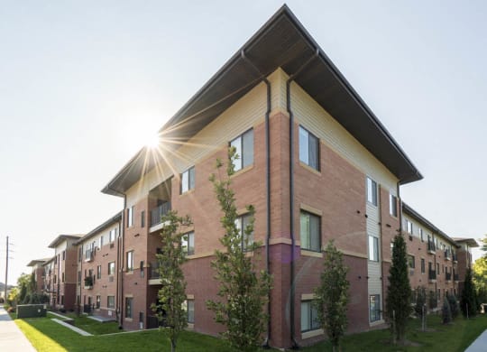 Building exterior at The Conrad near UNMC in the Blackstone District Omaha NE 68105