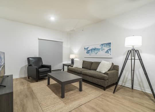 Studio apartment living room for rent at The Conrad near UNMC in Omaha NE