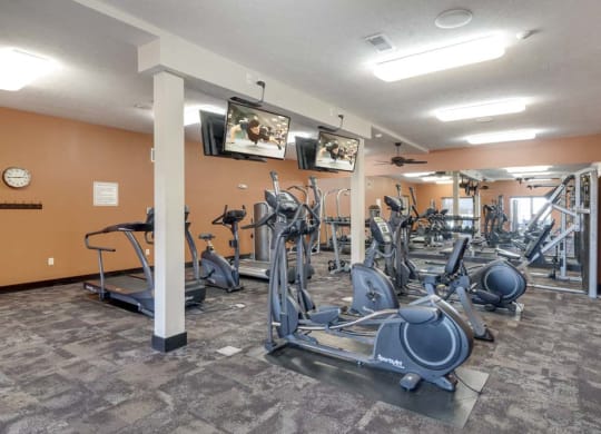 Large fitness center with cardio equipment at The Flats at 84 in southeast Lincoln NE 68516
