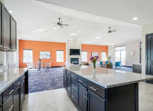 view of the flats at 84 clubhouse from the community kitchen