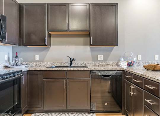 Style A design with dark cabinetry and light granite countertops https://www.dropbox.com/s/xwctcaxy3c9d22p/The%20Villas%20at%20Mahoney%20Park-November%202018-FINAL%20WITH%20BLEED.pdf?dl=0