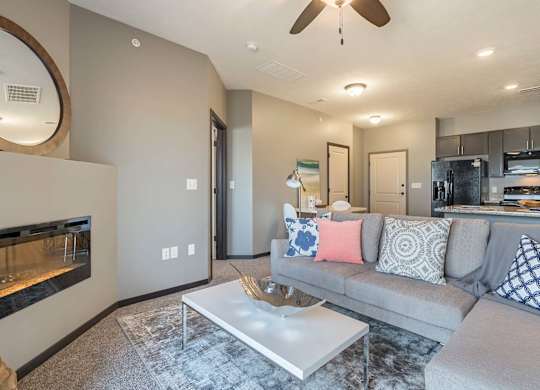a living room with a couch and a coffee table