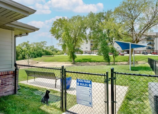 Fenced grass dog park at The Flats at Shadow Creek in Lincoln