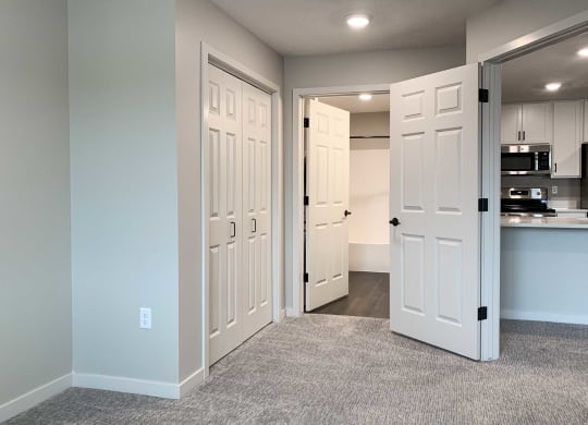 a bedroom with closet and on-suite bathroom