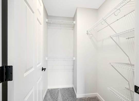The second bedroom's walk in closet with built-in shelving