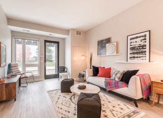 Interiors- Living room with natural light at The Preserve at Normandale in Bloomington, MN