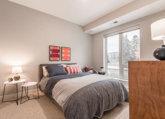 Interiors- Large bedroom with natural light at The Preserve at Normandale Lake in Bloomington, MN