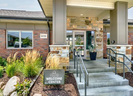 Exterior of the welcome center at The Villas at Mahoney Park