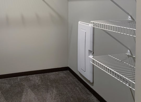 Walk-in closet with shelving and rods of the master bedroom in the Grand Canyon floorplan