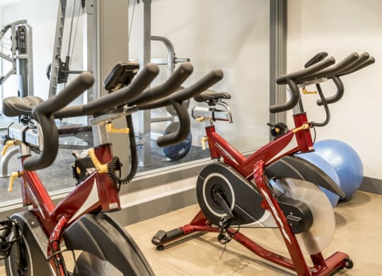 Stationary bikes in the studio at The Villas at Mahoney Park