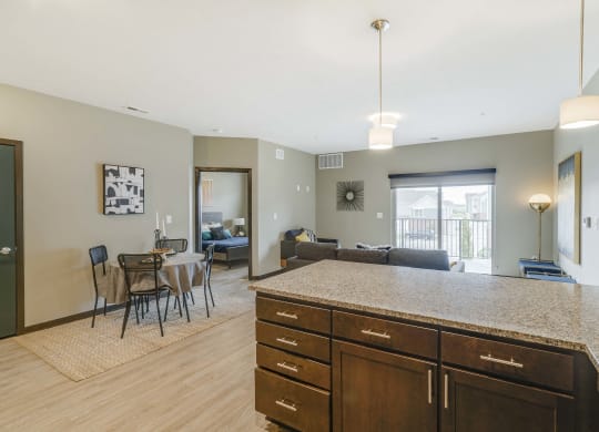 Spacious kitchens with granite countertops at WH Flats new luxury apartments in south Lincoln NE 68516