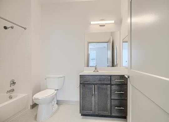 A white toilet sits next to a sink in a bathroom.