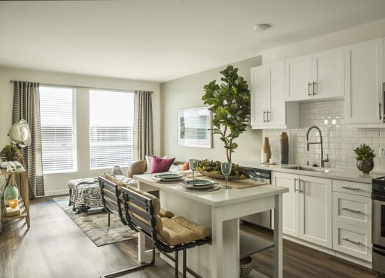 sunny roomy modern kitchen at The Q Playa, Los Angeles, 90045