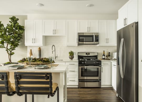 photo of the luxurious kitchen with stainless steel appliances at The Q Playa, Los Angeles, CA
