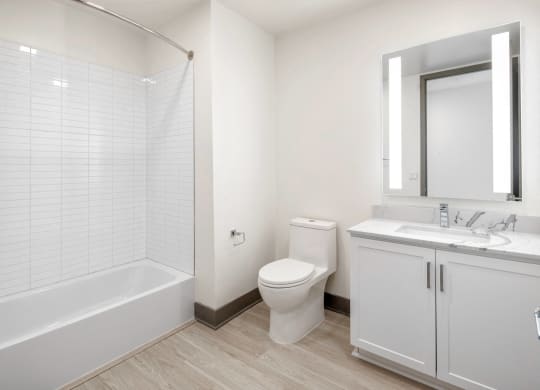 a bathroom with a toilet and a tub and a sink