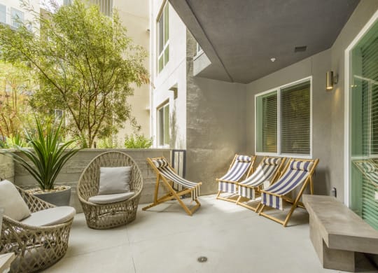 apartment private balcony and patio for residents at The Q Playa, Los Angeles