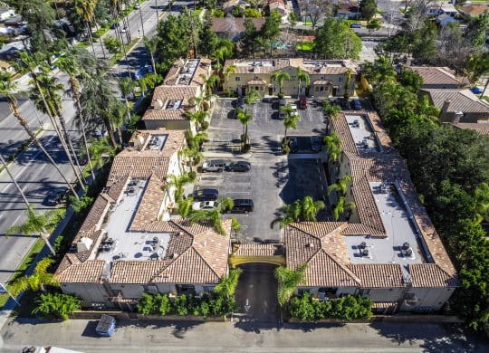 a view of the home from the sky at The Village Apartments, California, 91406