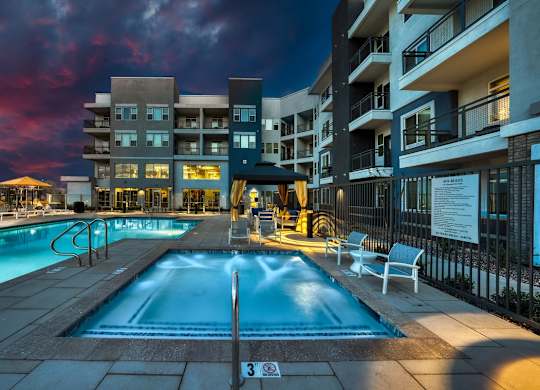 Swimming Pool and spa at dusk at Cuvee, Glendale, 85305