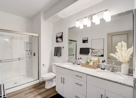 A bathroom with a white toilet, a sink, and a mirror.