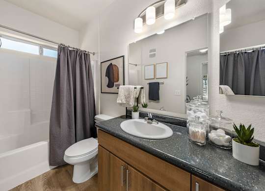 A bathroom with a white toilet, sink, and a mirror.