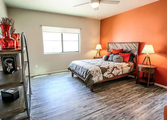 Bedroom, Bathroom, Bed, Ceiling Fan