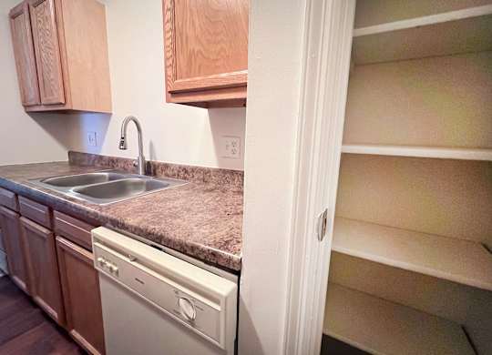 A kitchen with a sink and a dishwasher.